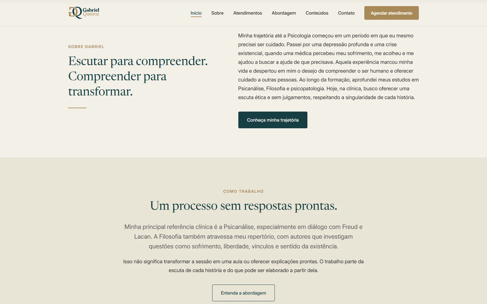 Trecho abaixo da abertura do site de Gabriel Queiroz