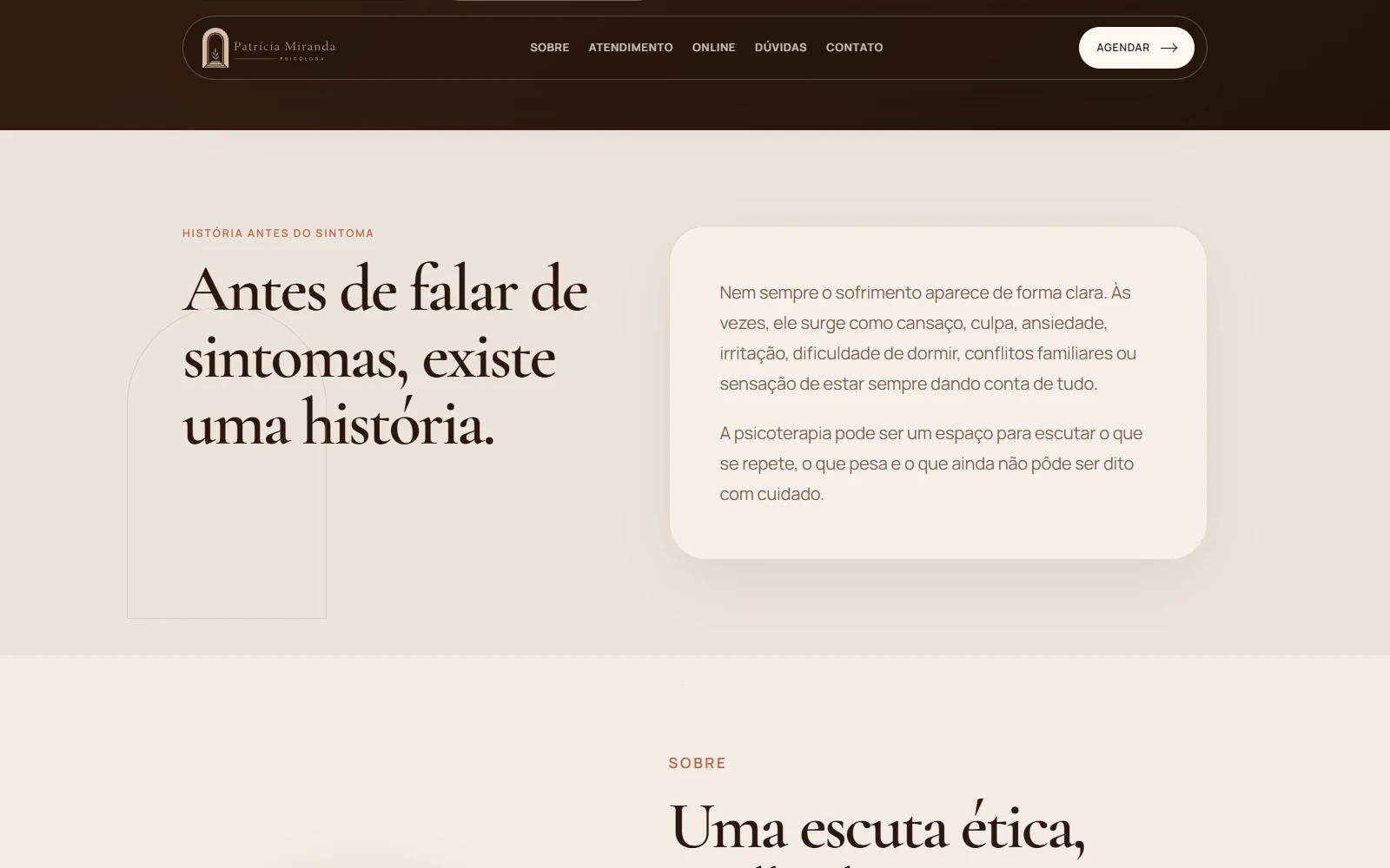 Trecho abaixo da abertura do site de Patrícia Miranda