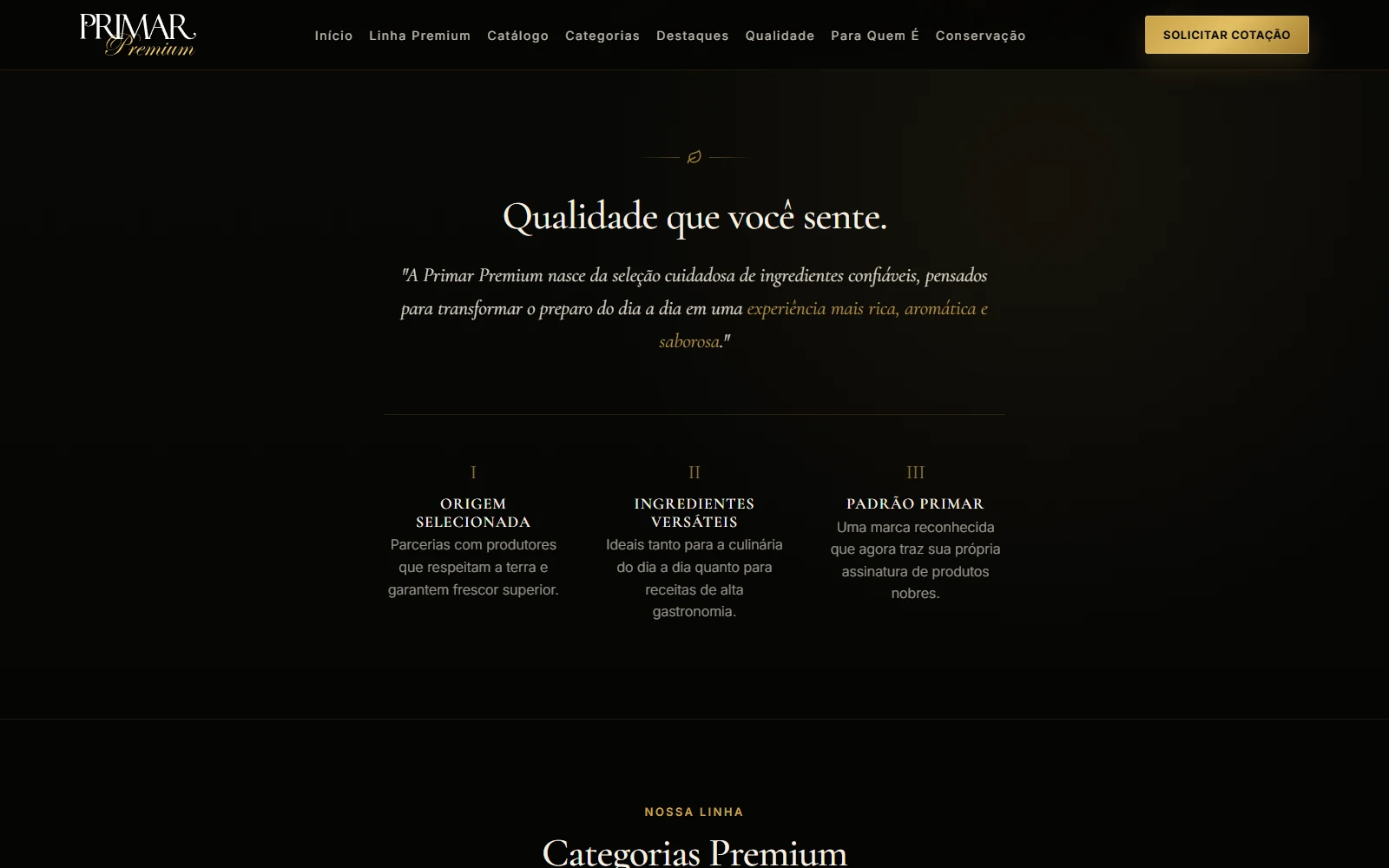 Trecho abaixo da abertura do site de Primar Premium