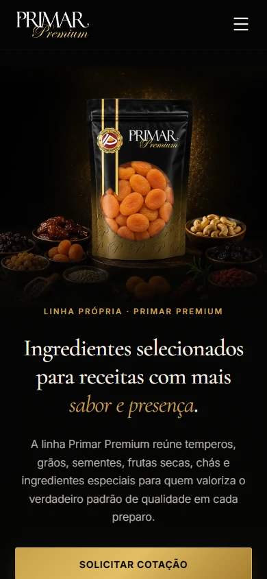 Abertura real do site de Primar Premium no celular