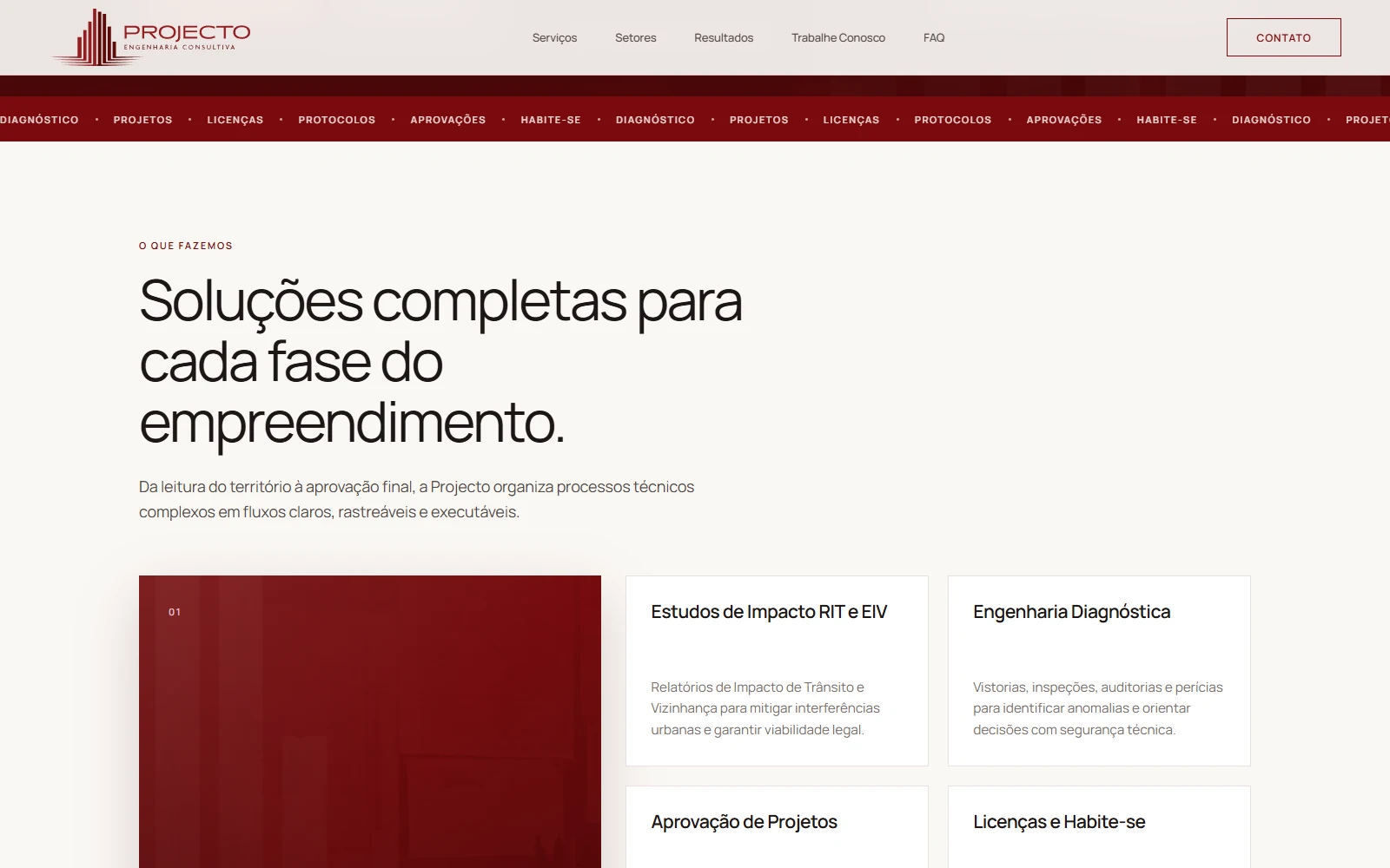 Trecho abaixo da abertura do site de Projecto Engenharia