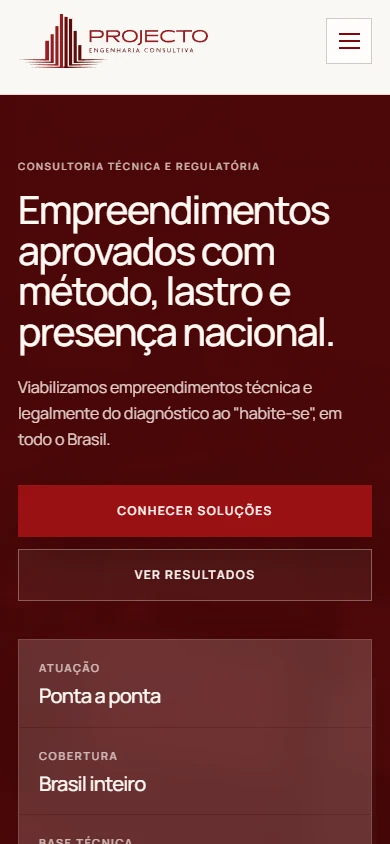 Abertura real do site de Projecto Engenharia no celular