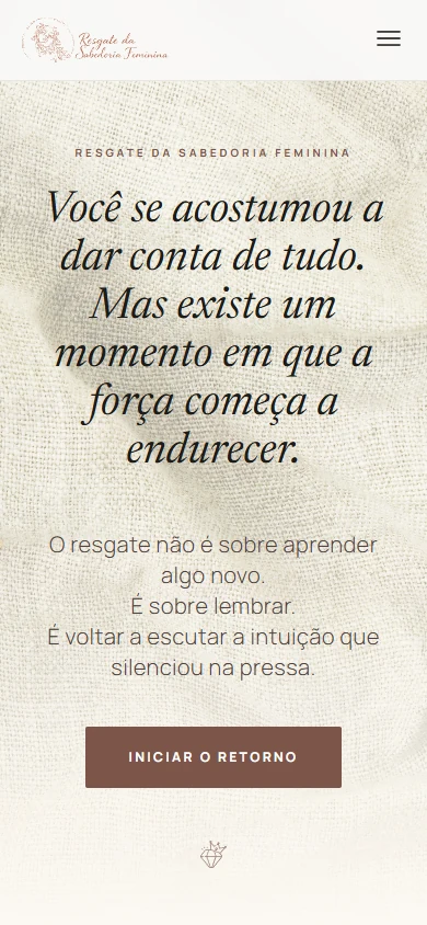 Abertura real do site de Resgate da Sabedoria Feminina no celular
